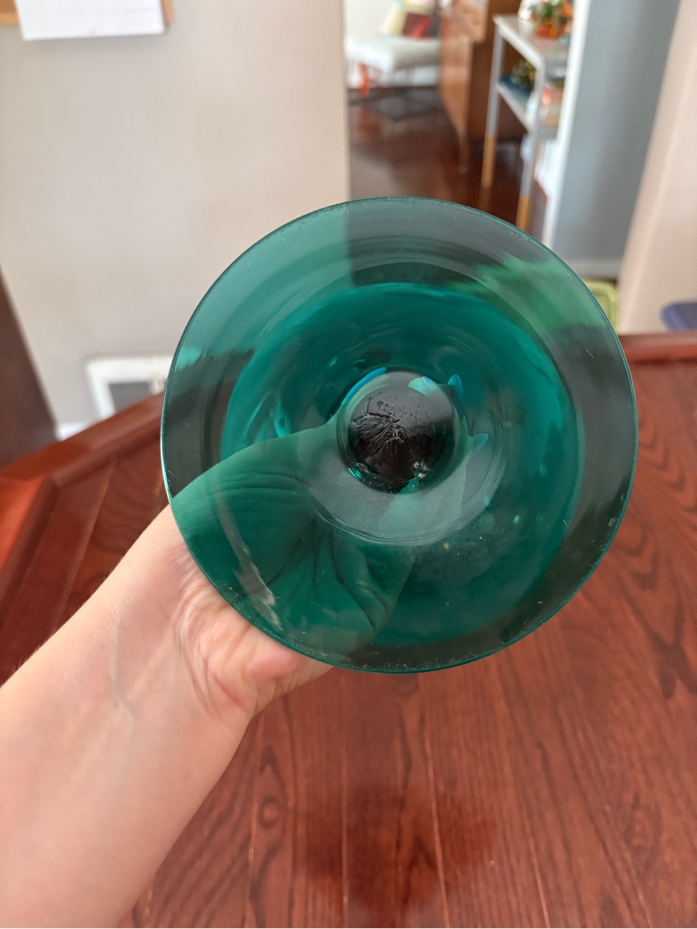 Vintage Teal Coup Art Glass Compote - Picture 3 of 3
